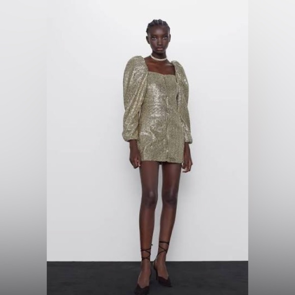 Zara Gold Sequin Long Sleeve Dress